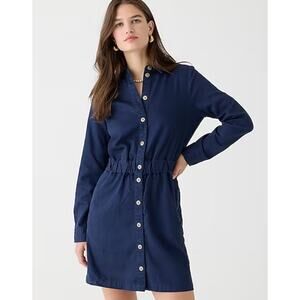 J. Crew 2023 0 Long Sleeve Button Front Chino Dress Navy Blue BT790
